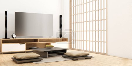 Téléchargez les photos : Cabinet Muji design en bois sur la chambre blanche style moderne intérieur. - en image libre de droit
