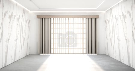 Photo for Modern japan style empty room decorated with white slat wall. - Royalty Free Image