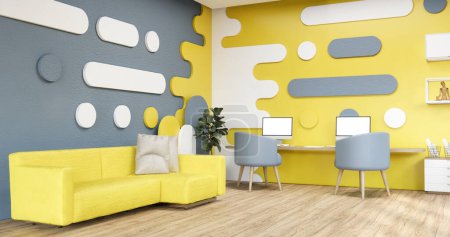 Foto de Sala de estar colorido japonés minimalista interior de la habitación, representación 3D - Imagen libre de derechos