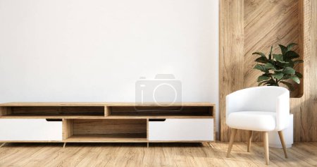 Foto de Gabinete de televisión en la habitación moderna vacía japonés - estilo zen, diseños mínimos. - Imagen libre de derechos