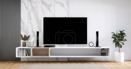 Foto de Minimalista, Gabinete tv y diseño moderno de la habitación minimalista. - Imagen libre de derechos