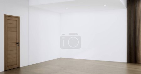 Téléchargez les photos : Blanc Chambre vide en bois, Nettoyage intérieur de la chambre japonaise, rendu 3D - en image libre de droit