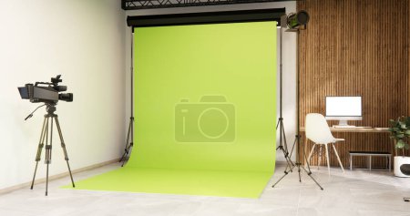 Photo for Studio room camera Modern Film Studio with blank white Screen. - Royalty Free Image