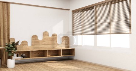 Téléchargez les photos : Meuble TV dans la salle vide moderne Japonais - style zen, dessins minimes. - en image libre de droit