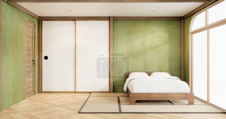 Photo for Green design on bed room japanese deisgn with tatami mat floor. 3D rendering - Royalty Free Image