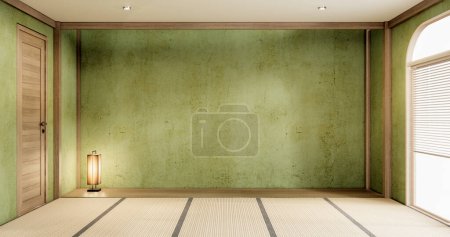 Téléchargez les photos : Muji Green chambre vide style japonais intérieur minimum.rendu 3D - en image libre de droit