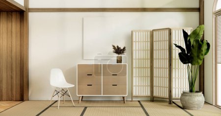 Téléchargez les photos : Meubles de chaise Muji et design intérieur de chambre japonais. rendu 3D - en image libre de droit