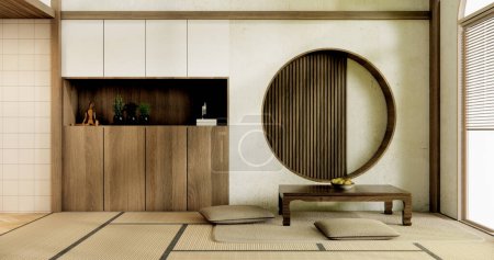 Téléchargez les photos : Salon Muji style japonais et décoration pour le Japon.rendu 3D - en image libre de droit
