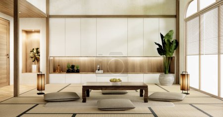 Foto de Muji sala de estar estilo japonés y decoración para japan.3D rendering - Imagen libre de derechos
