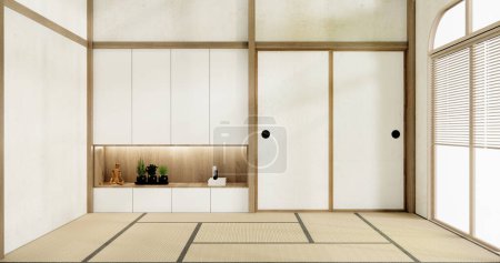 Téléchargez les photos : Chambre vide Muji style japonais intérieur minimum.rendu 3D - en image libre de droit