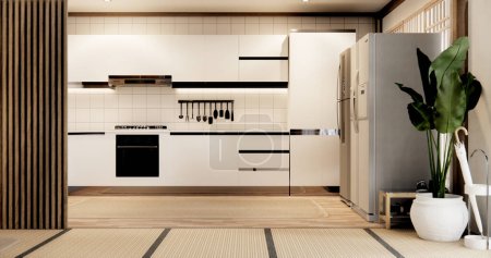Téléchargez les photos : Mockup Muji cuisine salle de style japonais intérieur minimal. - en image libre de droit