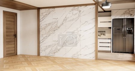 Téléchargez les photos : Chambre blanche vide en bois, nettoyage intérieur de la chambre japonaise - en image libre de droit