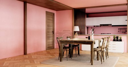 Photo for Mockup Pink Muji kitchen room japanese style minimal interior. - Royalty Free Image