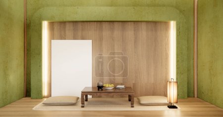 Photo for Green design in modern living room with black low table ,lamp,vase, and decor Japanses style. - Royalty Free Image