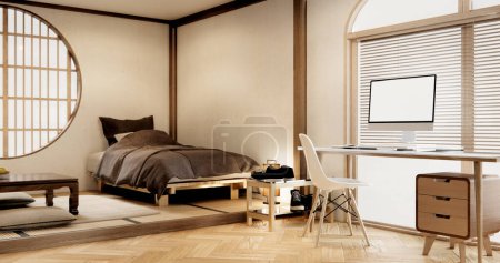 Téléchargez les photos : Chambre à coucher Muji Japon intérieur style minimal, intérieur japonais. - en image libre de droit
