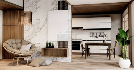 Foto de Muebles del sofá y diseño interior moderno de la habitación minimal.3D rendering - Imagen libre de derechos