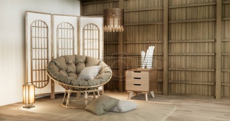 Foto de Muebles del sofá y diseño interior moderno de la habitación minimal.3D rendering - Imagen libre de derechos