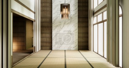Photo for Nihon room design interior with door paper and tatami mat floor room japanese style. - Royalty Free Image
