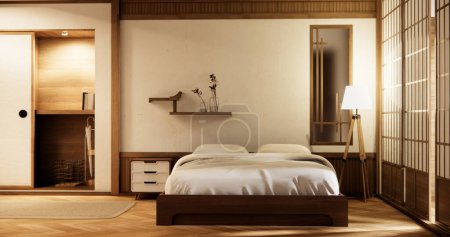 Téléchargez les photos : Intérieur Luxe moderne style japonais chambre à coucher maquette, Conception de la plus belle. - en image libre de droit