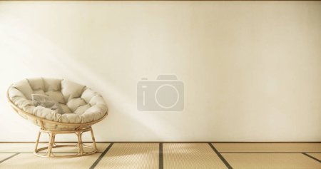 Téléchargez les photos : Fauteuil en bois et cloison japonaise sur pièce intérieur tropical. - en image libre de droit