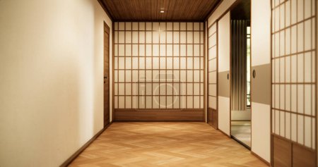 Foto de Habitación de madera vacía, sala de limpieza interior, renderizado 3D - Imagen libre de derechos