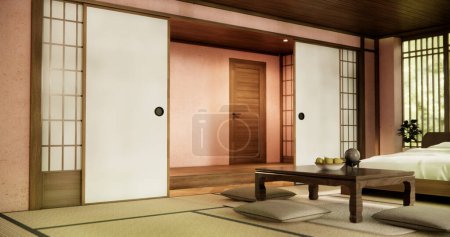 Foto de Interior de lujo moderno dormitorio de estilo japonés se burlan, el diseño de la más hermosa. - Imagen libre de derechos