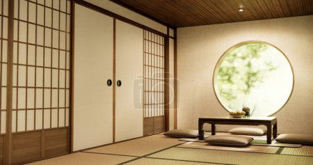 Foto de Mesa baja y almohada en tatami ma - Imagen libre de derechos