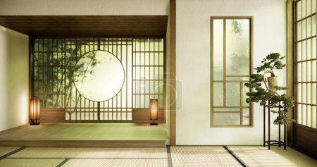 Téléchargez les photos : Nettoyage Intérieur, Chambre vide et tatami tapis plancher salle de style moderne. - en image libre de droit