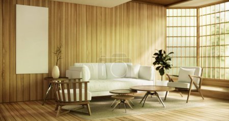 Photo for Wooden Arm chair and partition japanese on room tropical interior.3d rendering - Royalty Free Image