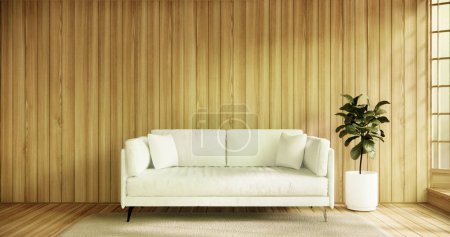 Téléchargez les photos : Fauteuil en bois et cloison japonaise sur intérieur tropical de la pièce.3d rendu - en image libre de droit