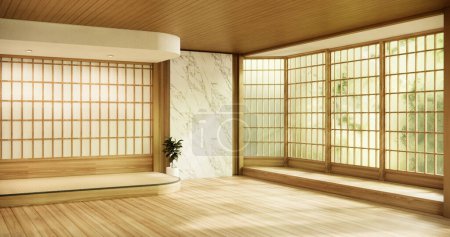Photo for Circle window japan style on Empty room minimalist room interior. - Royalty Free Image