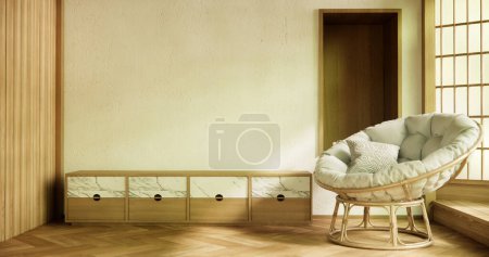 Photo for Wooden Arm chair and partition japanese on room tropical interior.3d rendering - Royalty Free Image