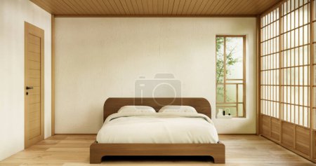 Foto de Interior de lujo moderno dormitorio de estilo japonés se burlan, el diseño de la más hermosa. - Imagen libre de derechos