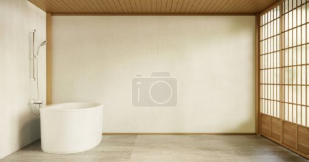 Téléchargez les photos : La baignoire et les toilettes sur salle de bains style japonais. - en image libre de droit