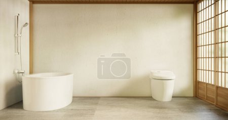 Téléchargez les photos : La baignoire et les toilettes sur salle de bains style japonais. - en image libre de droit