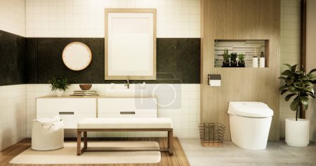 Téléchargez les photos : Lavabo à mains dans la salle de bain style japonais moderne. - en image libre de droit