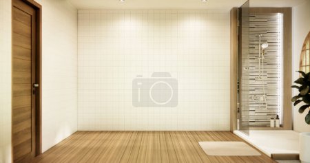 Téléchargez les photos : Douche sur le design mural dans la salle de bain style zen moderne. - en image libre de droit