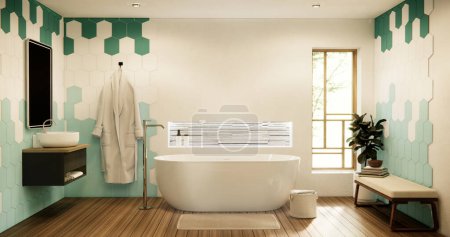 Photo for Wooden Bathroom modern zen toilet japan style - Royalty Free Image