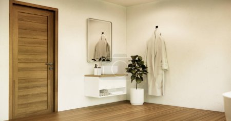 Téléchargez les photos : Lavabo à mains dans la salle de bain style japonais moderne. rendu illustration 3D - en image libre de droit