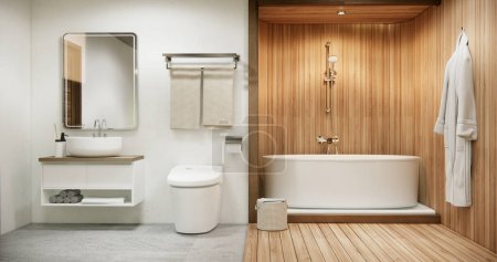 Foto de El Baño y el excusado en el cuarto de baño el estilo japonés. - Imagen libre de derechos
