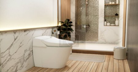 Téléchargez les photos : Toilettes et décoartion sur salle de toilettes zen moderne style japonais. - en image libre de droit