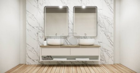 Téléchargez les photos : Lavabo à mains dans la salle de bain style japonais moderne. rendu illustration 3D - en image libre de droit
