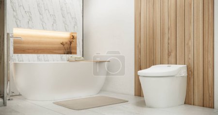 Photo for White Bathroom modern japan minimal style. 3D rendering - Royalty Free Image