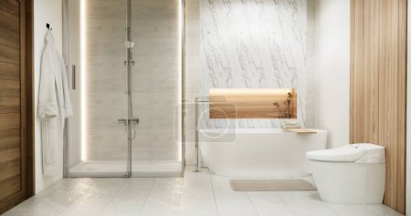 Photo for White Bathroom modern japan minimal style. 3D rendering - Royalty Free Image