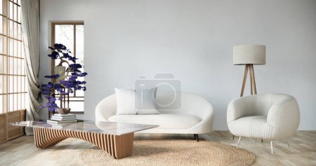 Téléchargez les photos : Style intérieur violet japon a un canapé fauteuil sur le salon minimal - en image libre de droit