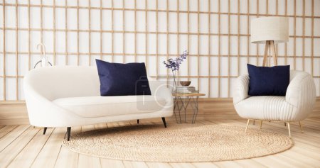 Téléchargez les photos : Style intérieur violet japon a un canapé fauteuil sur le salon minimal - en image libre de droit