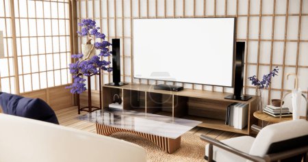 Photo for Modern japan style and purple decorated with  cabinet on white wall. - Royalty Free Image