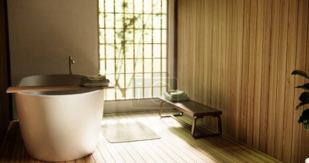 Foto de Baño moderno de madera de Japón Onsen estilo minimalista - Imagen libre de derechos