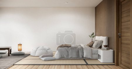 Photo for Minimalist wabisabi interior mock up with zen bed plant and decoartion in japanese bedroom. - Royalty Free Image