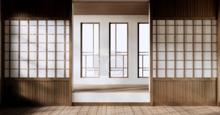Téléchargez les photos : Intérieur minimaliste avec fond de mur vide japonais en bois maquette - en image libre de droit